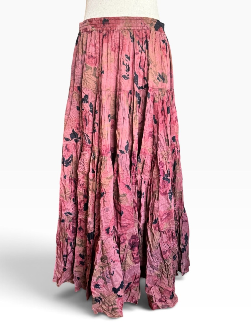 Vintage 90's Muted Pink Floral Tiered Maxi Peasant Skirt